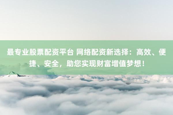 最专业股票配资平台 网络配资新选择：高效、便捷、安全，助您实现财富增值梦想！