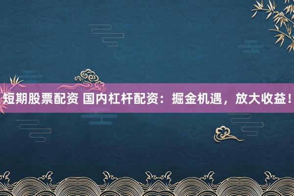 短期股票配资 国内杠杆配资：掘金机遇，放大收益！