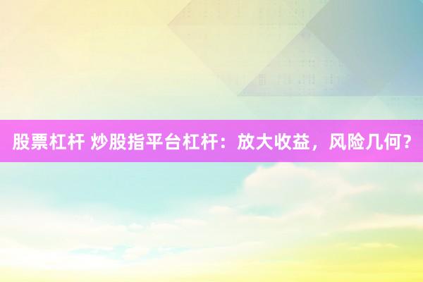 股票杠杆 炒股指平台杠杆：放大收益，风险几何？
