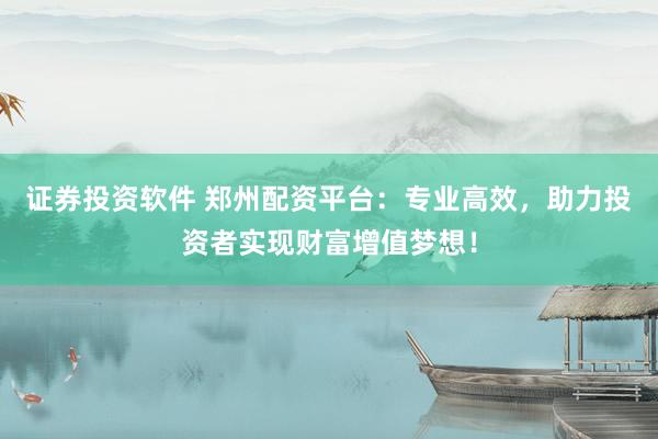 证券投资软件 郑州配资平台：专业高效，助力投资者实现财富增值梦想！