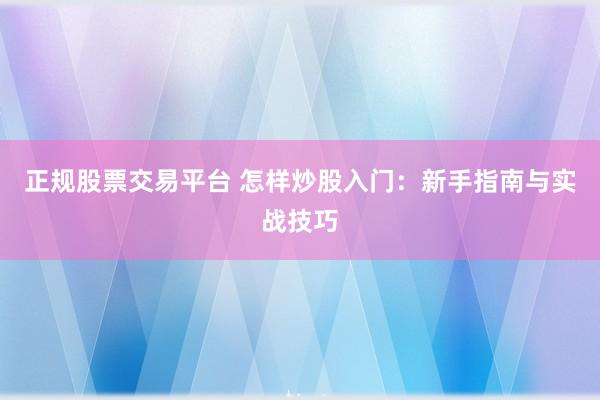 正规股票交易平台 怎样炒股入门：新手指南与实战技巧