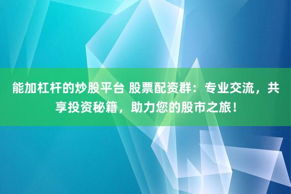 能加杠杆的炒股平台 股票配资群：专业交流，共享投资秘籍，助力您的股市之旅！