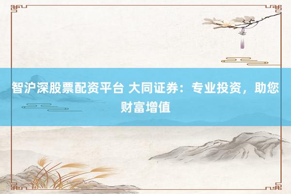 智沪深股票配资平台 大同证券：专业投资，助您财富增值