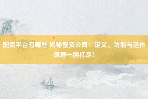 配资平台有哪些 揭秘配资公司：定义、功能与运作原理一网打尽！