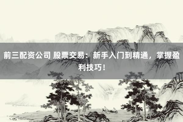 前三配资公司 股票交易：新手入门到精通，掌握盈利技巧！