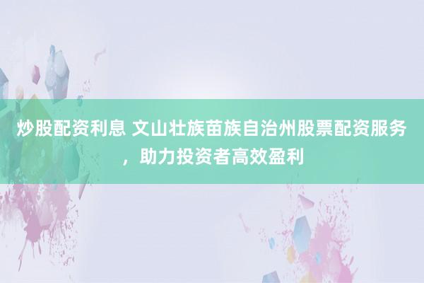 炒股配资利息 文山壮族苗族自治州股票配资服务，助力投资者高效盈利