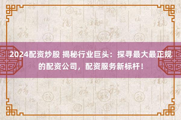 2024配资炒股 揭秘行业巨头：探寻最大最正规的配资公司，配资服务新标杆！