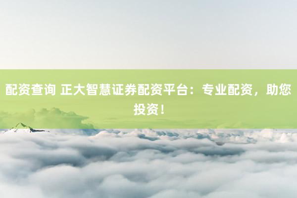 配资查询 正大智慧证券配资平台:专业配资,助您投资!